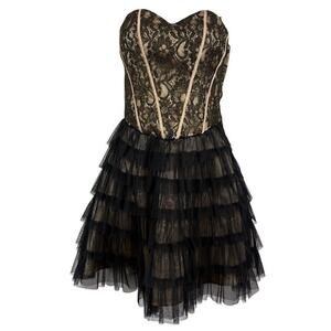 Deb Womens Black Tulle Lace Ruffle Whimsigoth Strapless Coquette Prom Dress 9/10